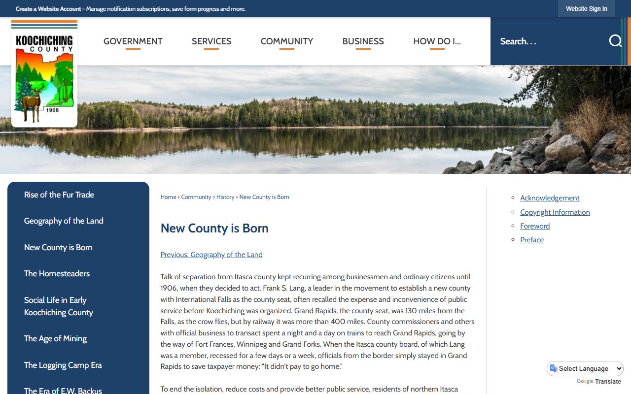 Koochiching County inmate population county history page