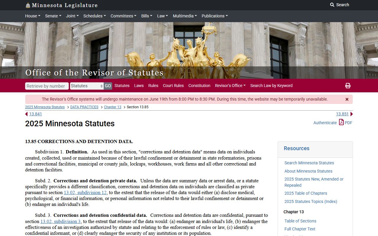 Koochiching County jail mugshots Minnesota corrections detention data statute